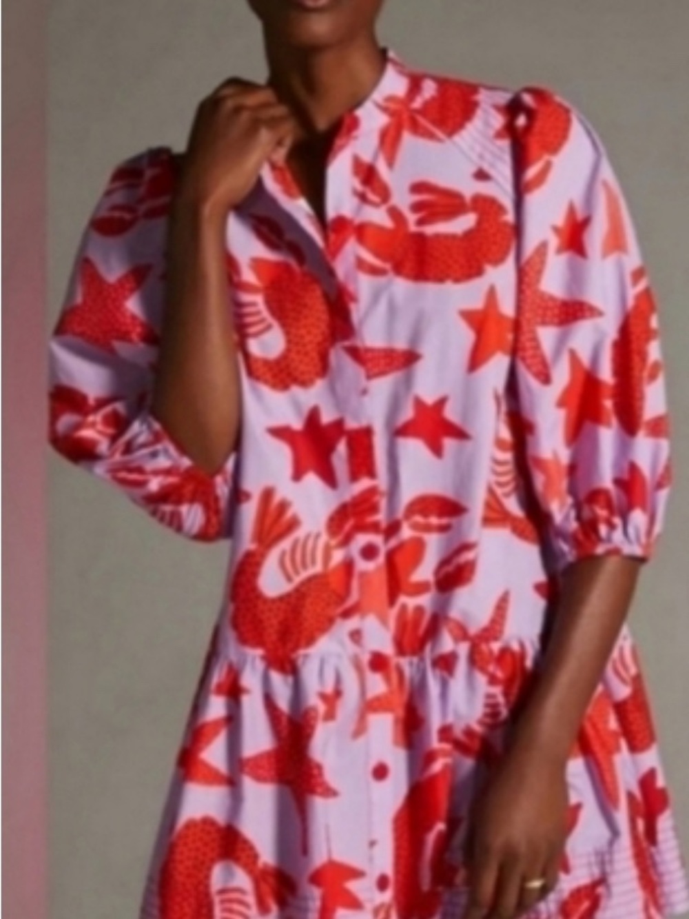 FARM Rio Pink and Red Mini Dress with Sea Star & Lobster Print